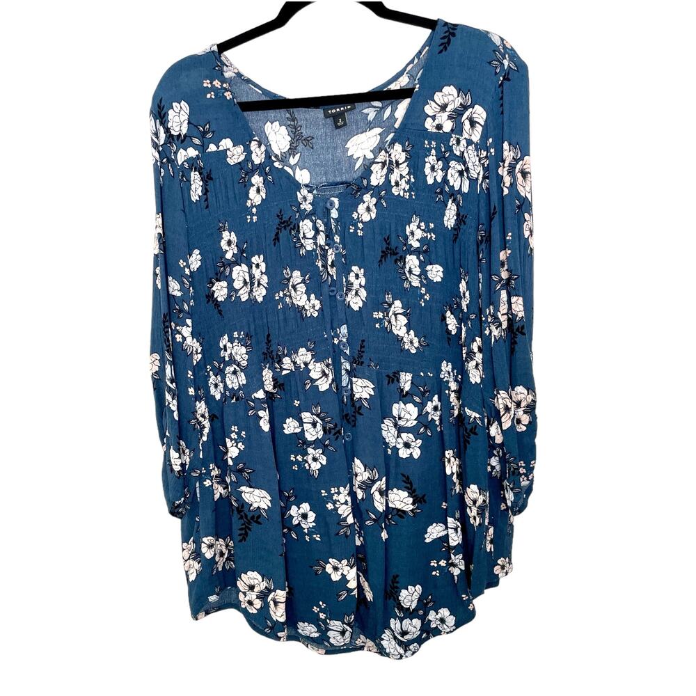 Torrid Crinkle Gauze Smocked Button Front Top 2X Floral Blue Fairy Cottagecore